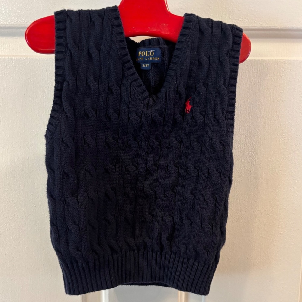Polo Ralph Lauren Kids Navy Blue Cable Knit V-Neck Sweater Vest 3/3T